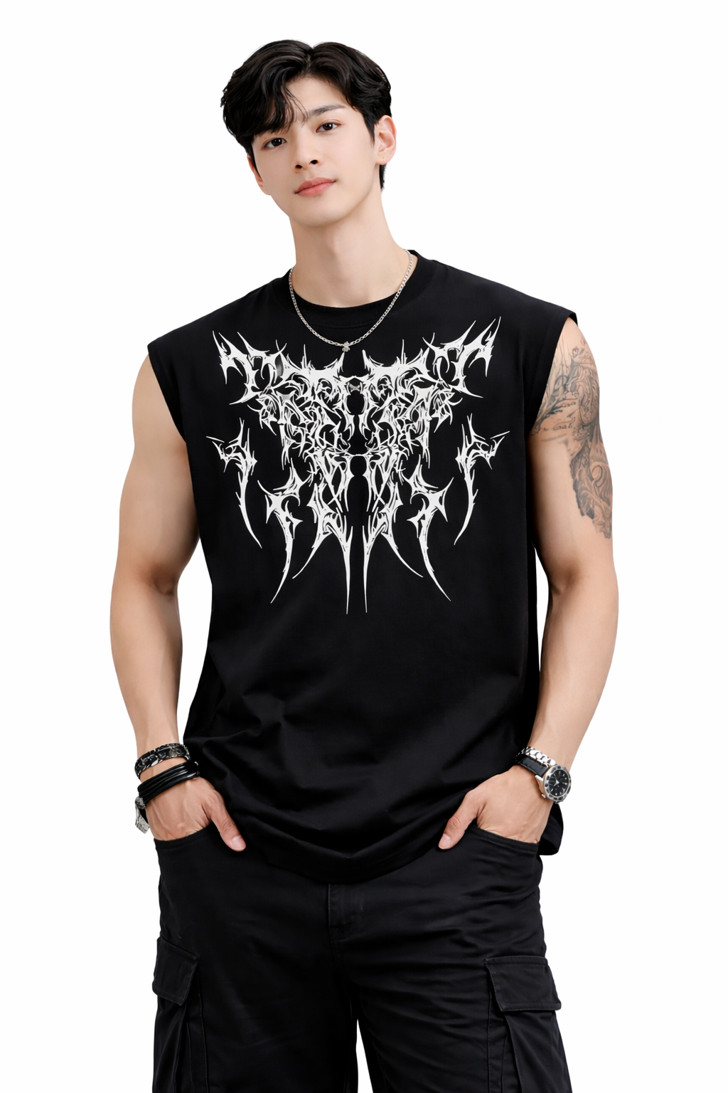 Attitude Start of Fashion Men’s Trendy Sleeveless T-Shirt – Bold Chest Print