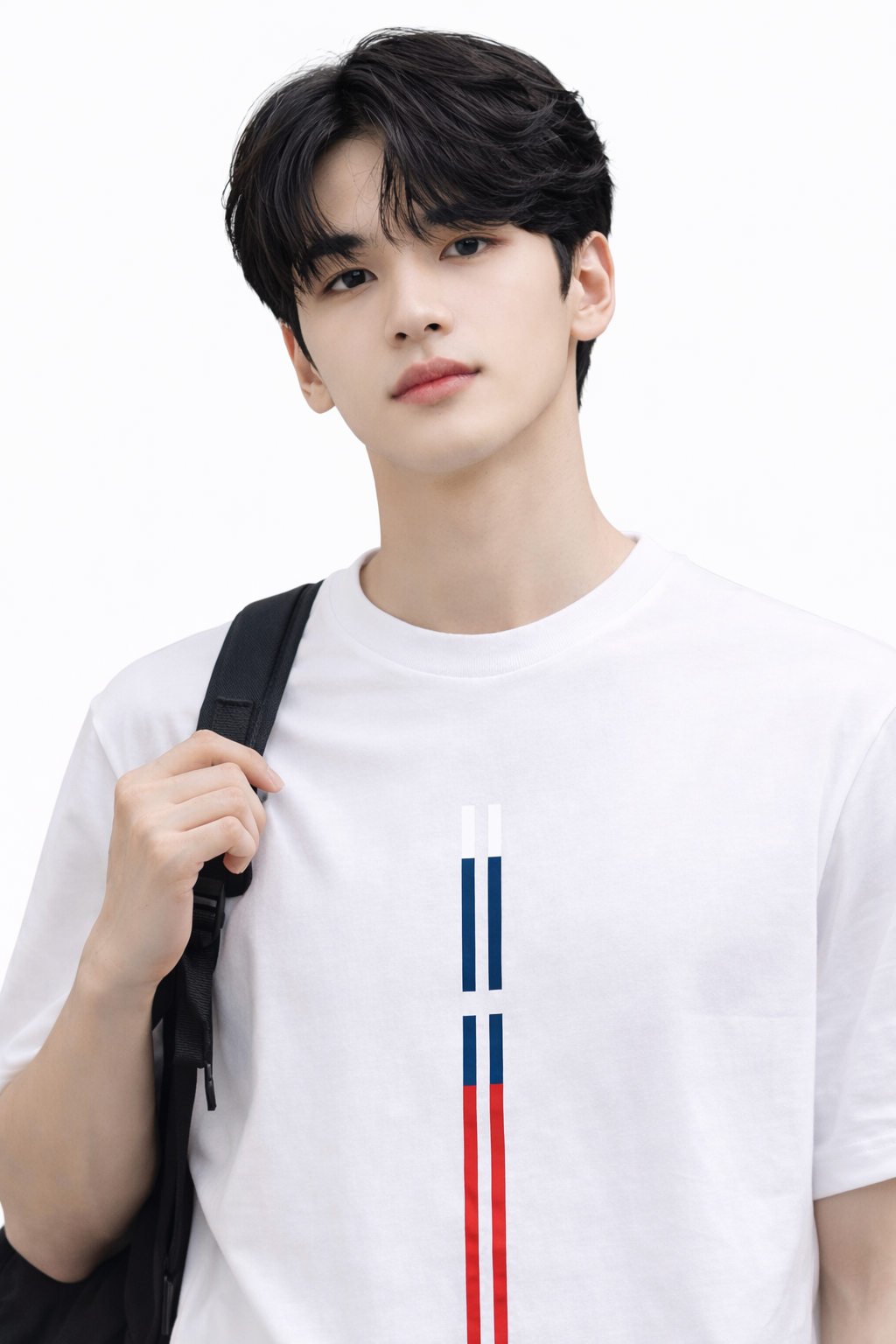 Attitude Start of Fashion Men’s White T-Shirt with Vertical Chest Stripe Design