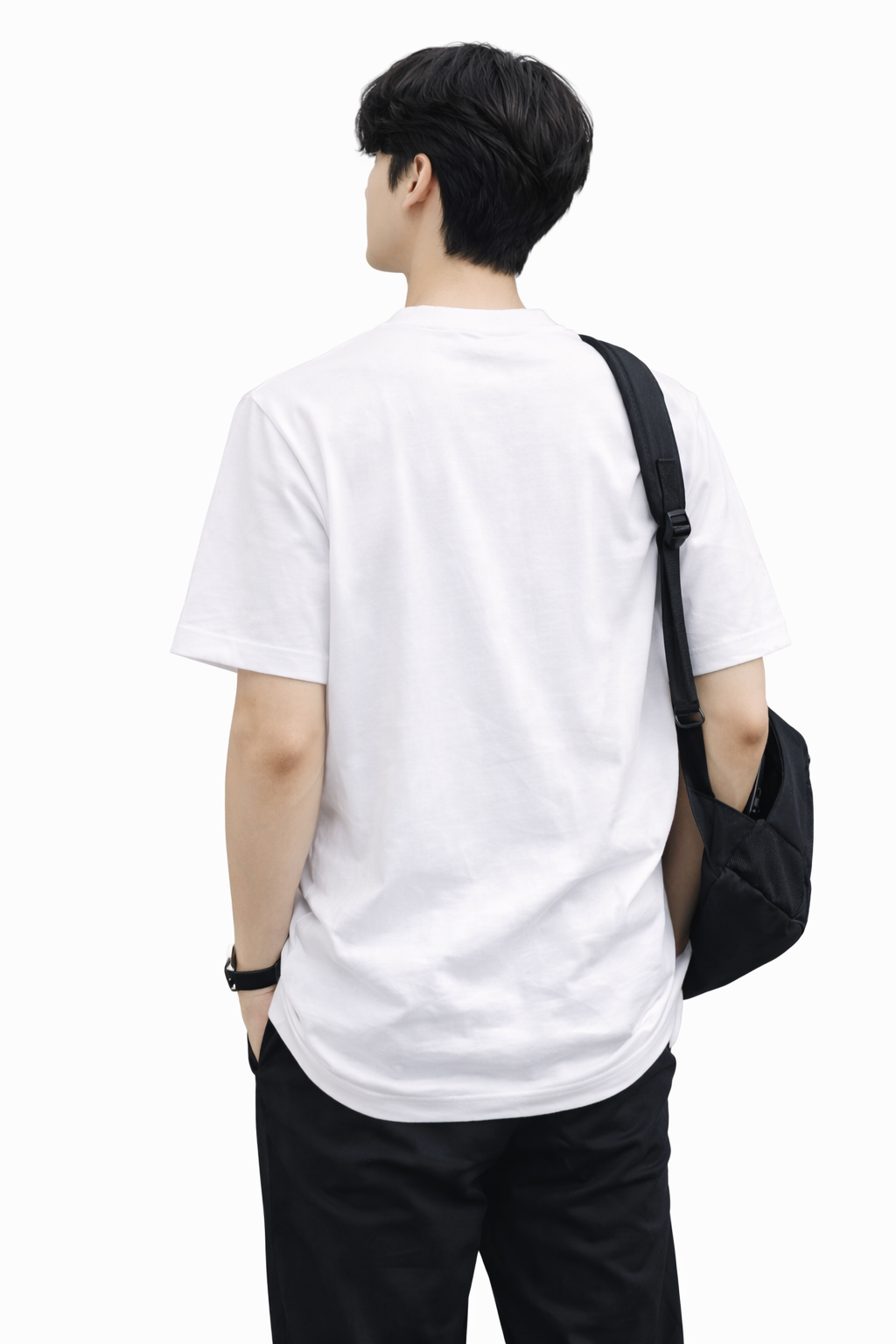 Attitude Start of Fashion Men’s White T-Shirt with Vertical Chest Stripe Design