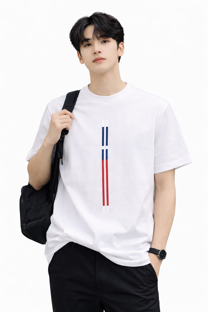Attitude Start of Fashion Men’s White T-Shirt with Vertical Chest Stripe Design