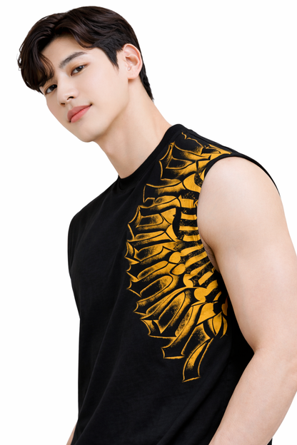 Attitude Start of Fashion Men Black Graphic Print Sleeveless Cotton T-Shirt