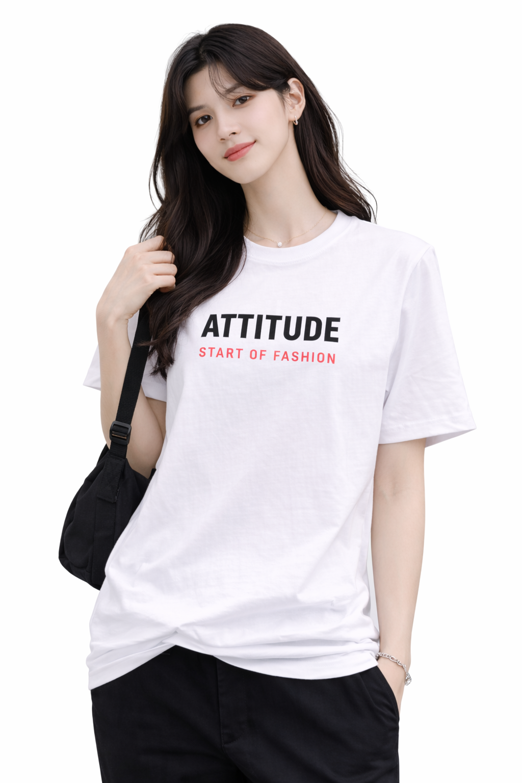 Attitude Start of Fashion Women’s White Attitude Graphic Round Neck T-Shirt