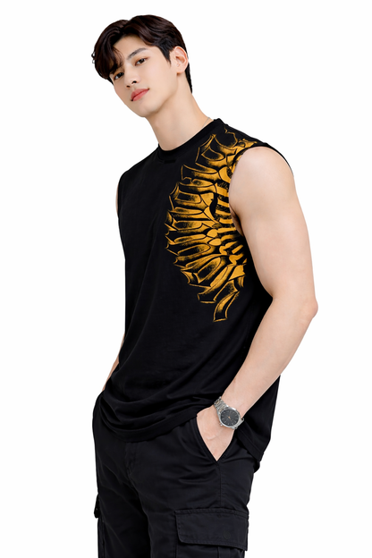 Attitude Start of Fashion Men Black Graphic Print Sleeveless Cotton T-Shirt