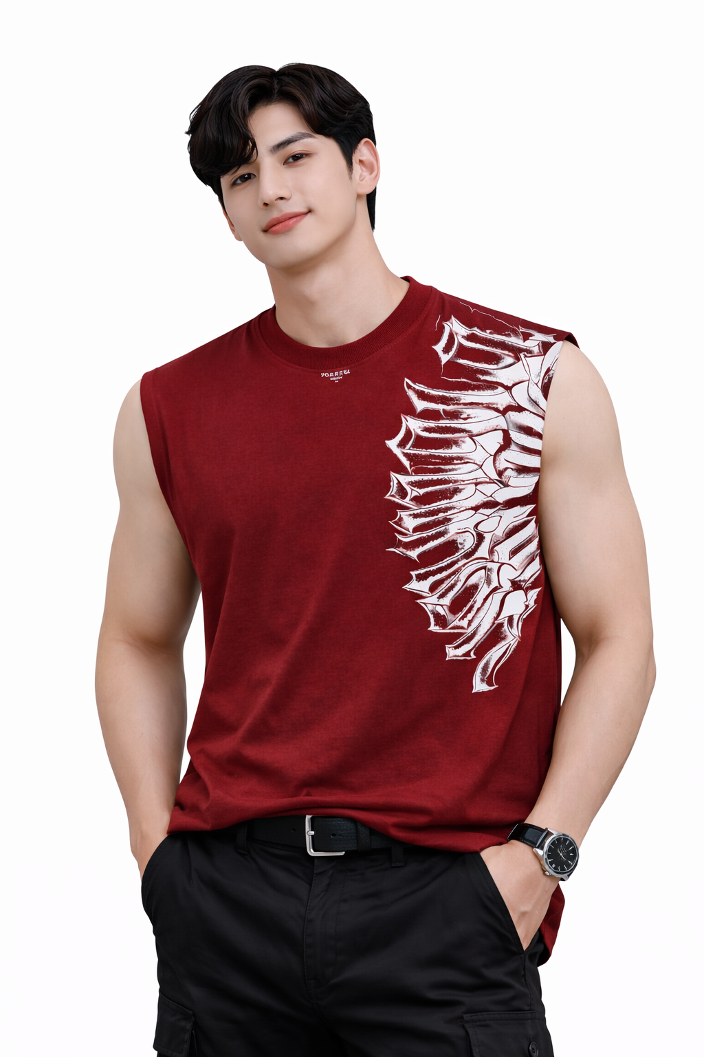 Attitude Start of Fashion Men Maroon Graphic Print Sleeveless Cotton T-Shirt