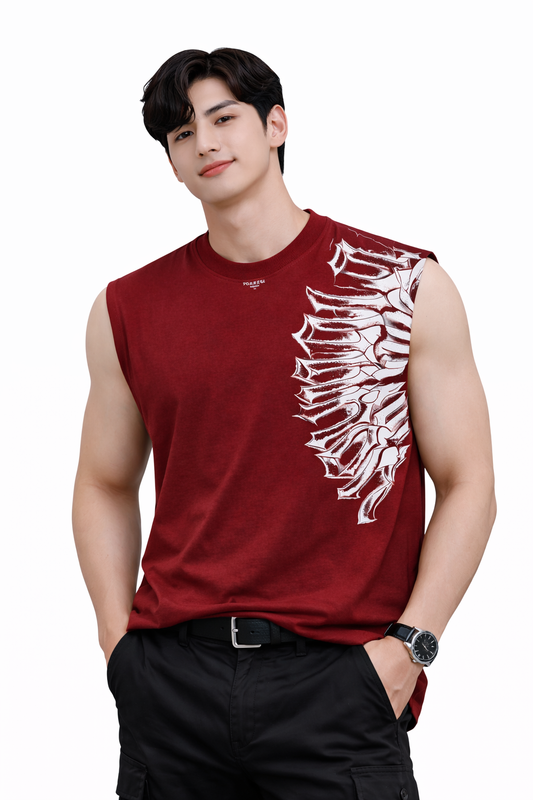 Attitude Start of Fashion Men Maroon Graphic Print Sleeveless Cotton T-Shirt