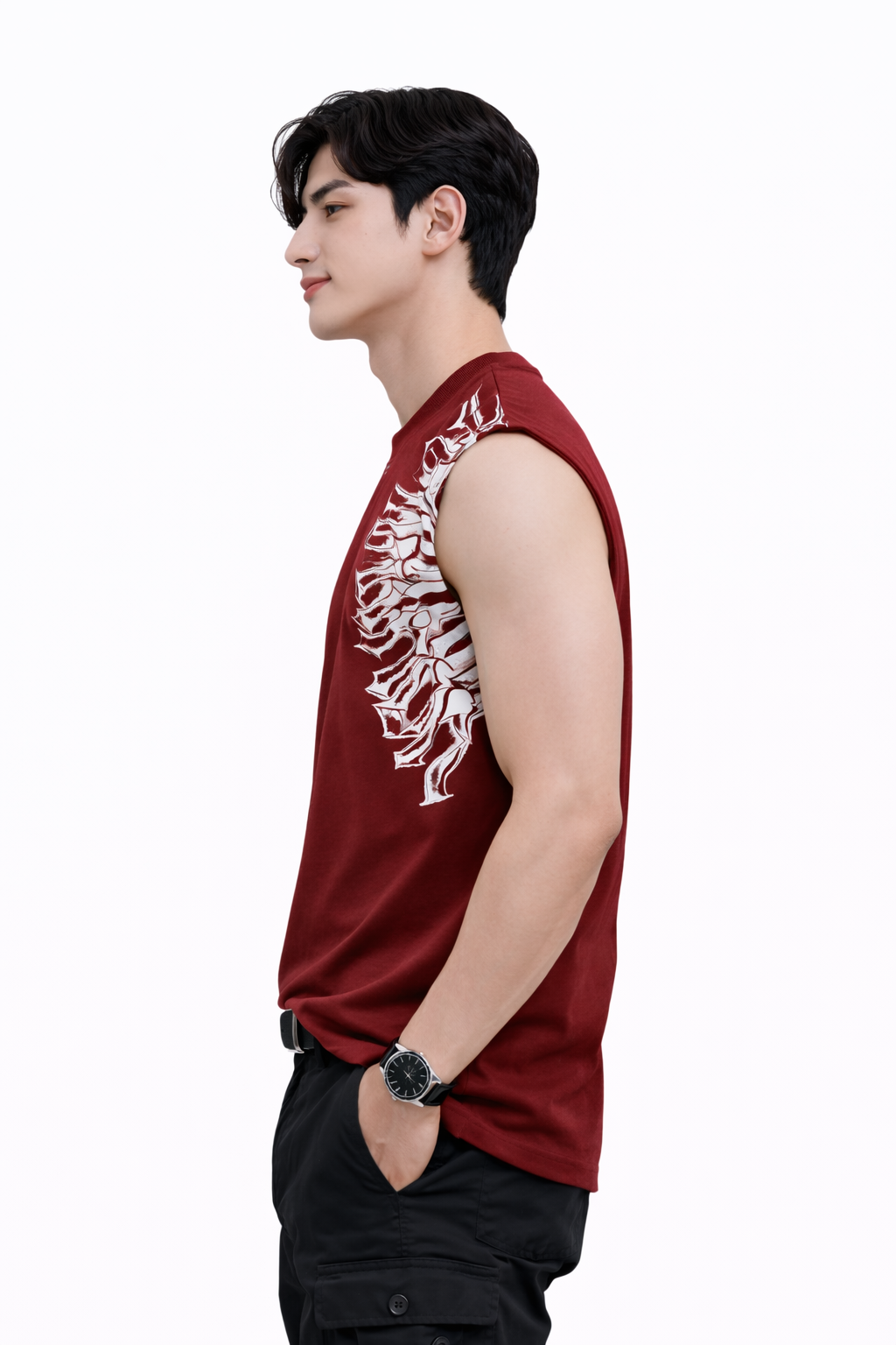 Attitude Start of Fashion Men Maroon Graphic Print Sleeveless Cotton T-Shirt