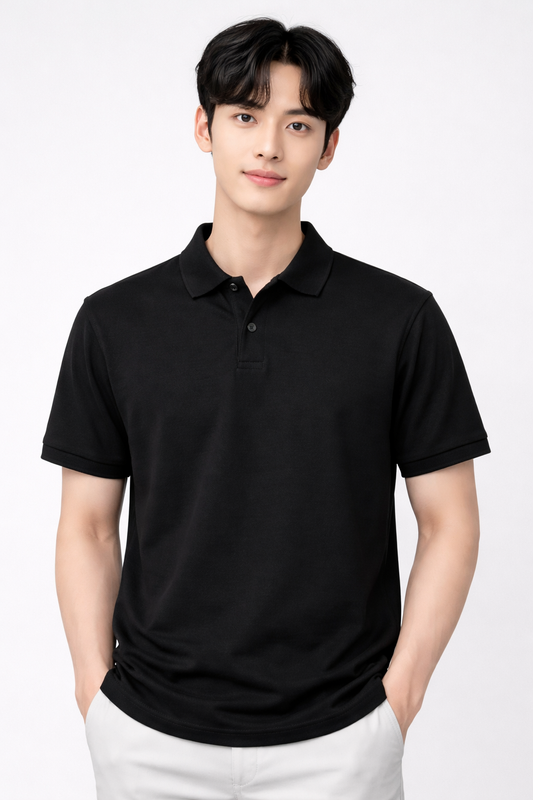 Attitude Start of Fashion Men’s Solid Black Premium Polo T-Shirt