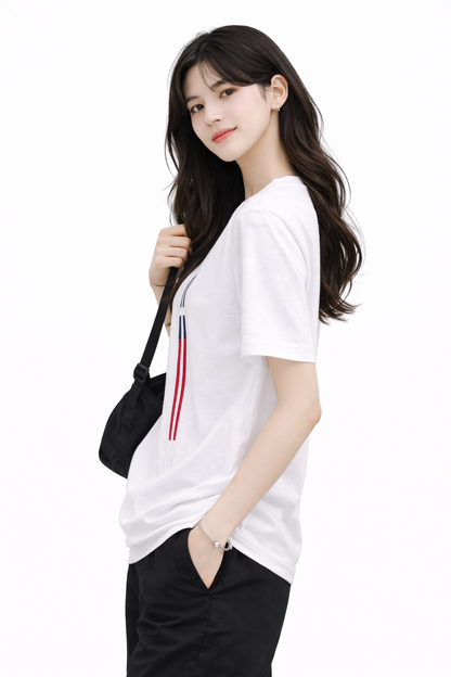 Attitude Start of Fashion Women’s White Minimal Stripe Casual Cotton T-Shirt