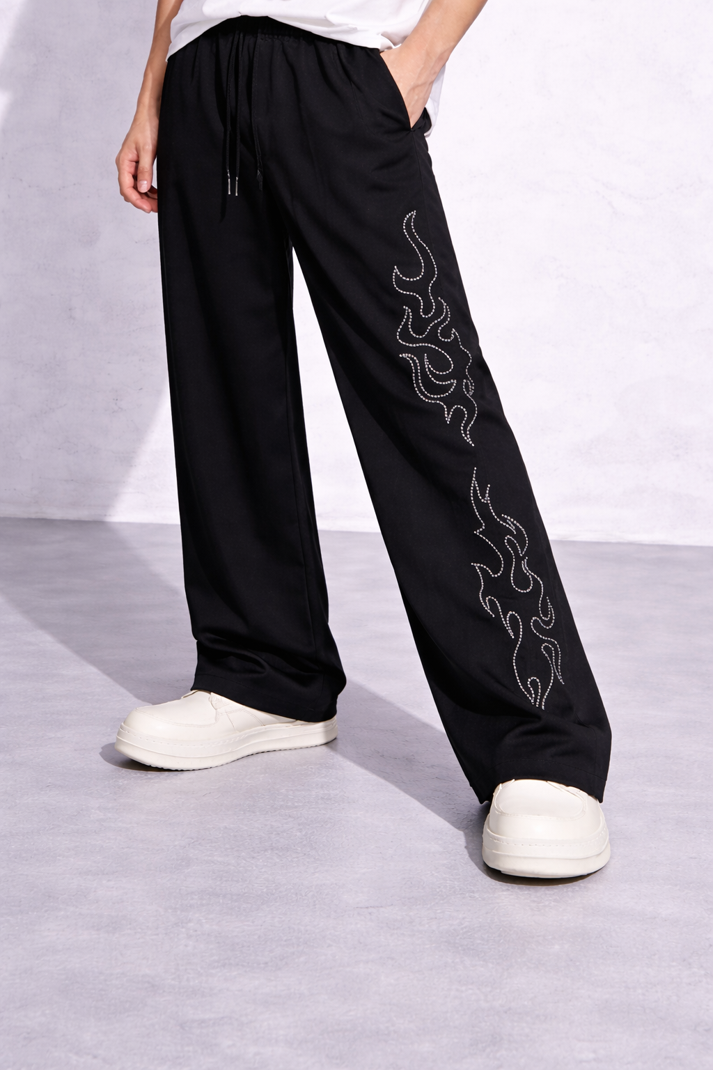 ATTITUDE START OF FASHION Men’s Black Flame Print Relaxed Fit Baggy Pants