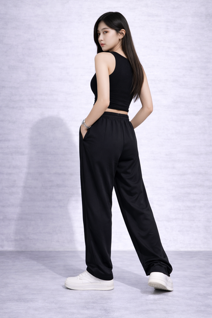 Attitude Start Of Fashion Women Black Flame Stud Wide-Leg Baggy