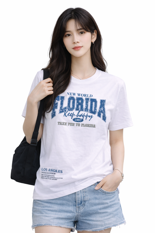 Attitude Start of Fashion New World Florida Graphic Cotton T-Shirt for Women