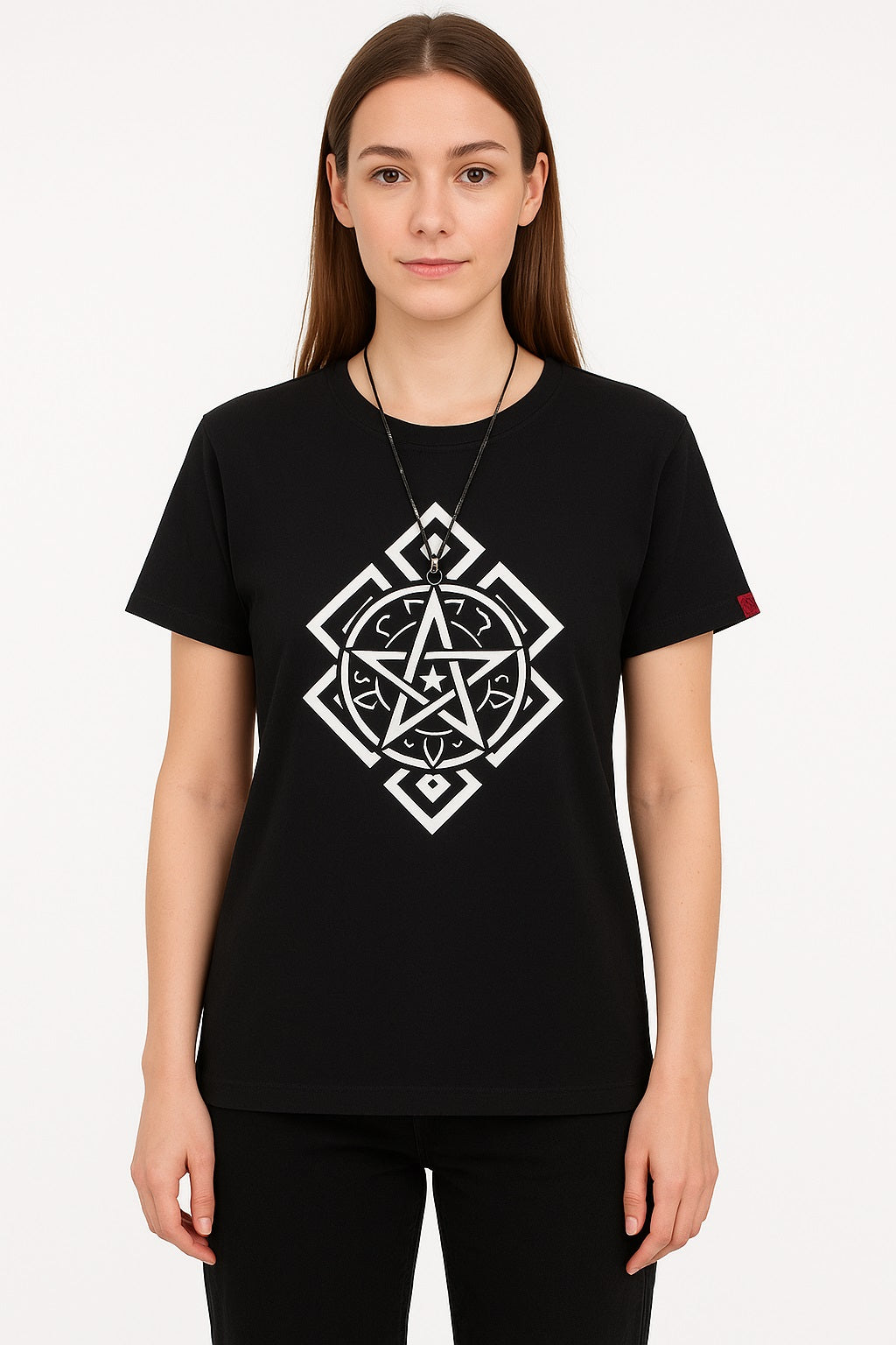 Attitude Start Of Fashion Women’s Black Geometric Star Symbol Graphic T-Shirt