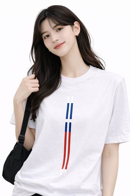 Attitude Start of Fashion Women’s White Minimal Stripe Casual Cotton T-Shirt