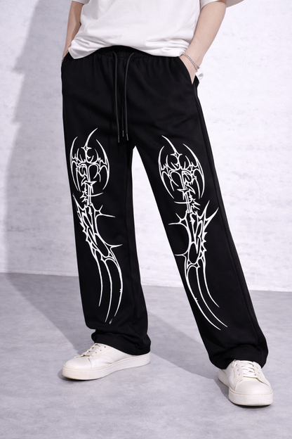 Attitude Start Of Fashion Gothic Tribal Print Black Wide-Leg Streetwear Pants
