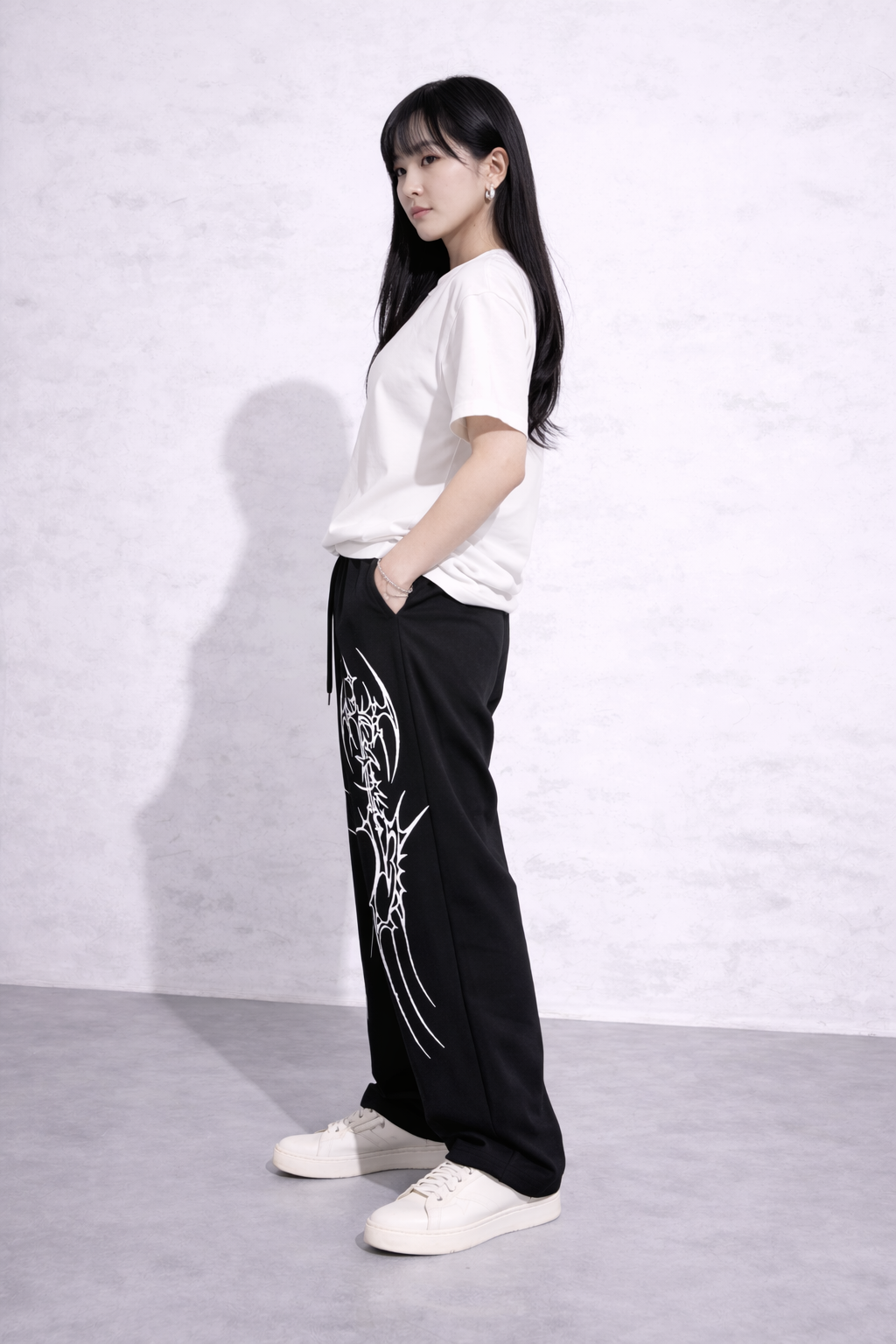 Attitude Start Of Fashion Gothic Tribal Print Black Wide-Leg Streetwear Pants