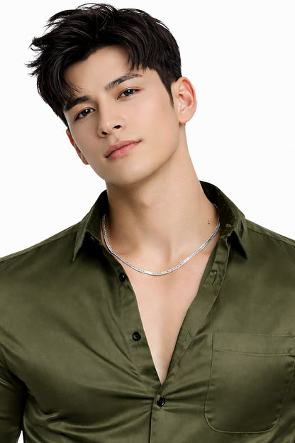 Attitude Start of Fashion Men’s Premium Olive Green Satin Slim Fit Shirt – Full Sleeve Party Wear