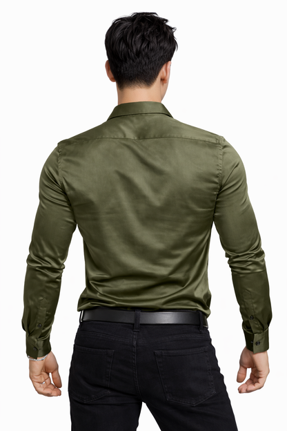 Attitude Start of Fashion Men’s Premium Olive Green Satin Slim Fit Shirt – Full Sleeve Party Wear