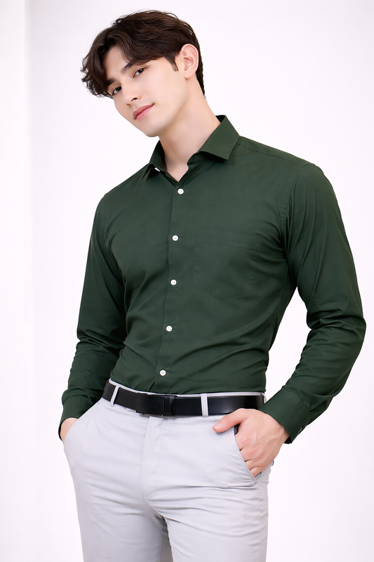 Attitude Start of Fashion Men’s Premium Dark Green Slim Fit Formal Shirt – Full Sleeve Classic Wear