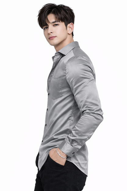 Attitude Start of Fashion Men’s Premium Grey Satin Slim Fit Shirt – Full Sleeve Party Wear