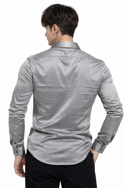 Attitude Start of Fashion Men’s Premium Grey Satin Slim Fit Shirt – Full Sleeve Party Wear