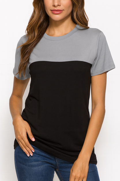Attitude Start Of Fashion Women’s Grey & Black Color Block T-Shirt – Classic Casual Fit