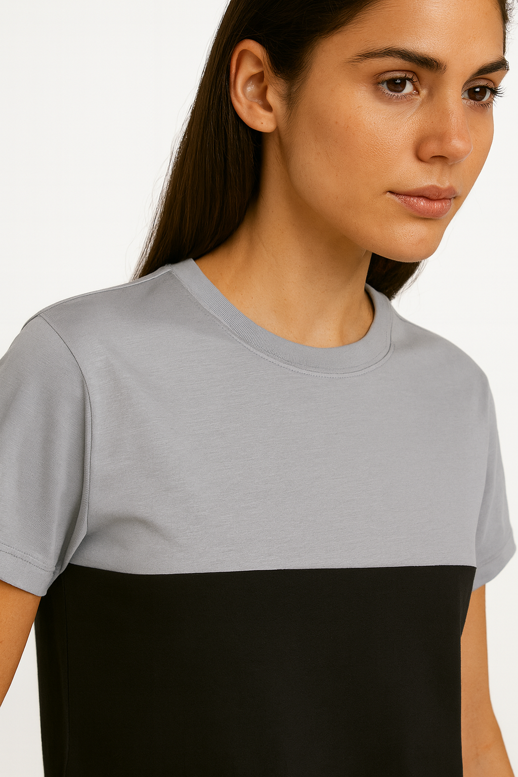 Attitude Start Of Fashion Women’s Grey & Black Color Block T-Shirt – Classic Casual Fit