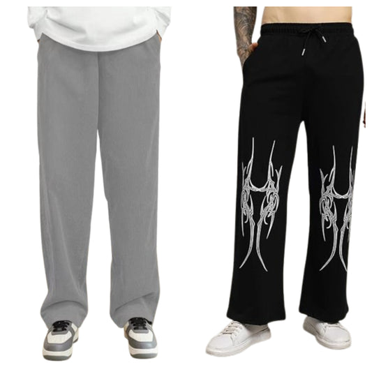 Attitude Combo Men's Regular Fit Printed Baggy Lower– Cotton Blend Joggers with Elastic Waistband & Pockets |