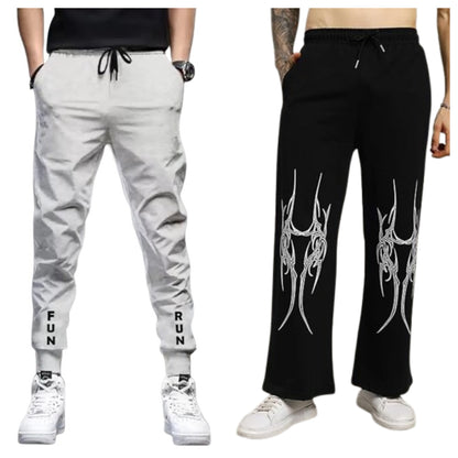 Attitude Combo Men's Regular Fit Printed Lower– Cotton Blend Joggers with Elastic Waistband & Pockets |