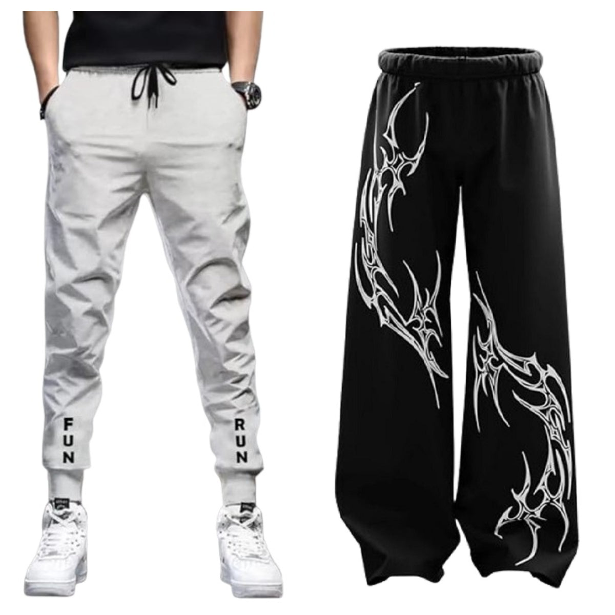 Attitude Combo Men's Regular Fit Printed Baggy Lower– Cotton Blend Joggers with Elastic Waistband & Pockets |
