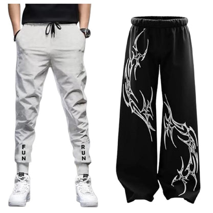 Attitude Combo Men's Regular Fit Printed Baggy Lower– Cotton Blend Joggers with Elastic Waistband & Pockets |