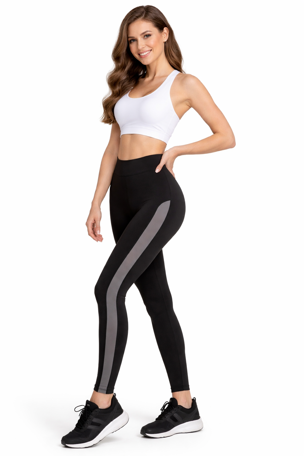 Attitude Start of Fashion Women’s Stretchable Black Sports Jegging with Curved Grey Panel