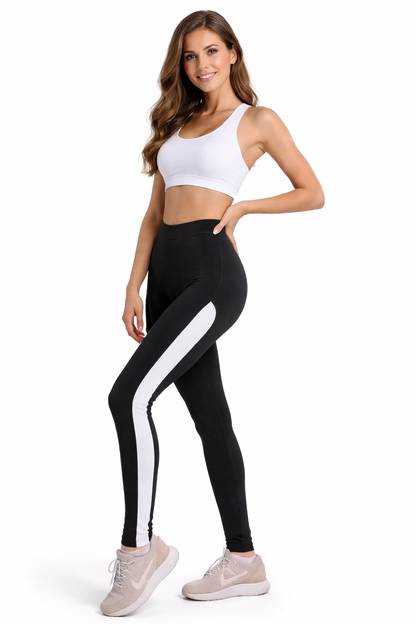 Attitude Start of Fashion Women’s Stretchable Black Sports Jegging with Curved White Panel