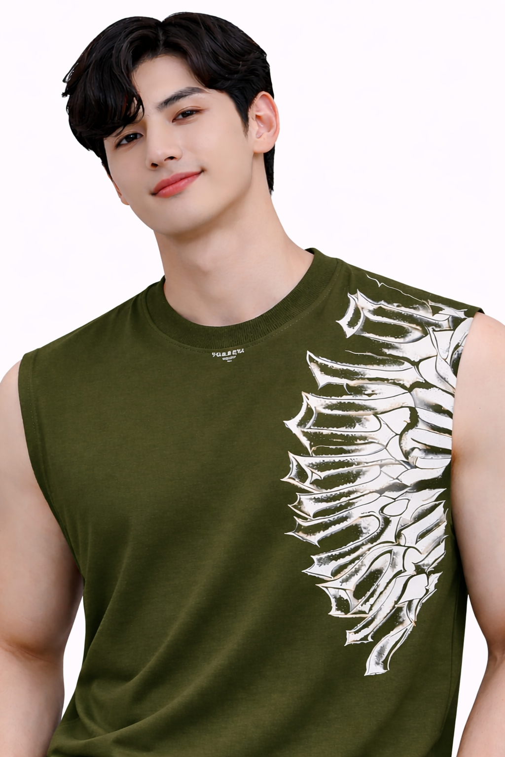 Attitude Start of Fashion Men Olive Green Graphic Print Sleeveless Cotton T-Shirt