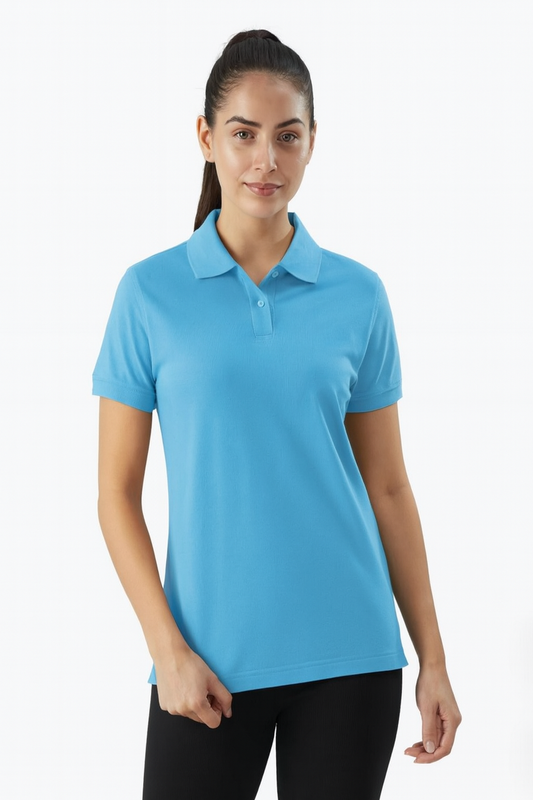 Solid Light Blue Polo T-Shirt for Women