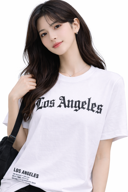 Attitude Start of Fashion Women’s White Los Angeles Graphic Round Neck T-Shirt