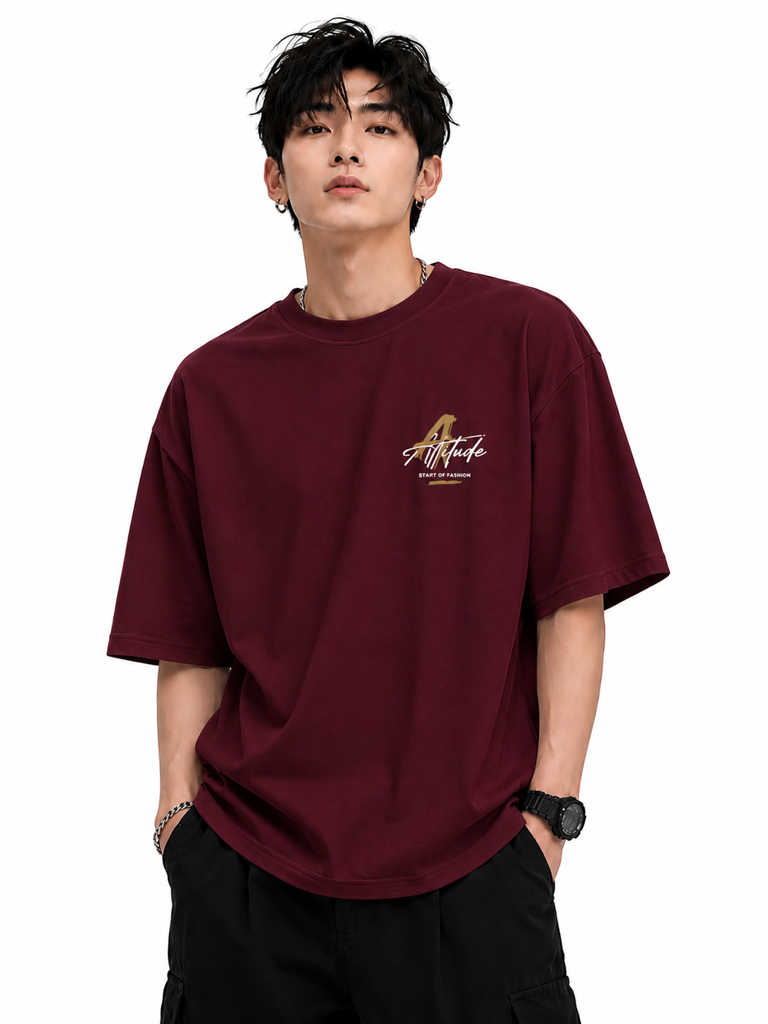 ATTITUDE START OF FASHION The World Is Yours Graphic Oversized Maroon T-Shirt