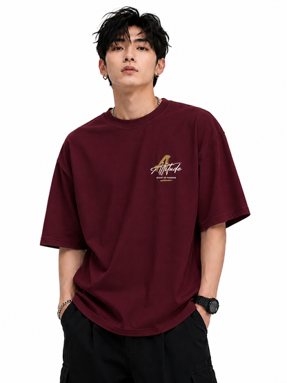 ATTITUDE START OF FASHION The World Is Yours Graphic Oversized Maroon T-Shirt