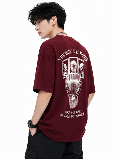 ATTITUDE START OF FASHION The World Is Yours Graphic Oversized Maroon T-Shirt