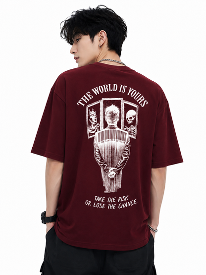 ATTITUDE START OF FASHION The World Is Yours Graphic Oversized Maroon T-Shirt