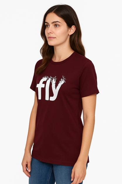 Attitude Start Of Fashion maroon graphic “fly” print T-shirt