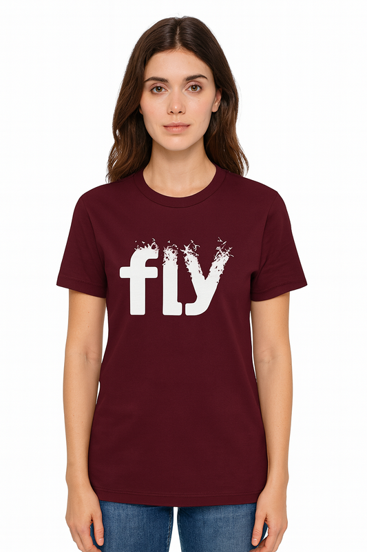 Attitude Start Of Fashion maroon graphic “fly” print T-shirt