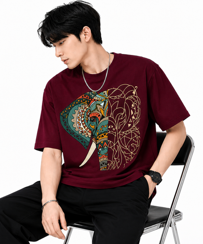 Attitude Men's Graphic Printed Elephant T-Shirt | Water Splash Wildlife Art Design | Premium Cotton Black Casual Round Neck Tee for Men