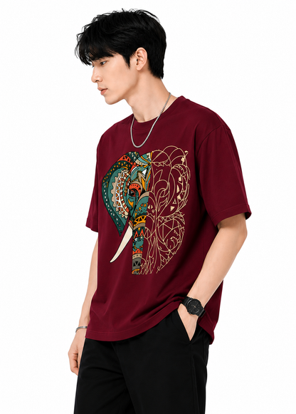 Attitude Men's Graphic Printed Elephant T-Shirt | Water Splash Wildlife Art Design | Premium Cotton Black Casual Round Neck Tee for Men
