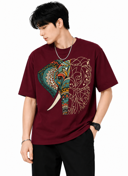 Attitude Men's Graphic Printed Elephant T-Shirt | Water Splash Wildlife Art Design | Premium Cotton Black Casual Round Neck Tee for Men