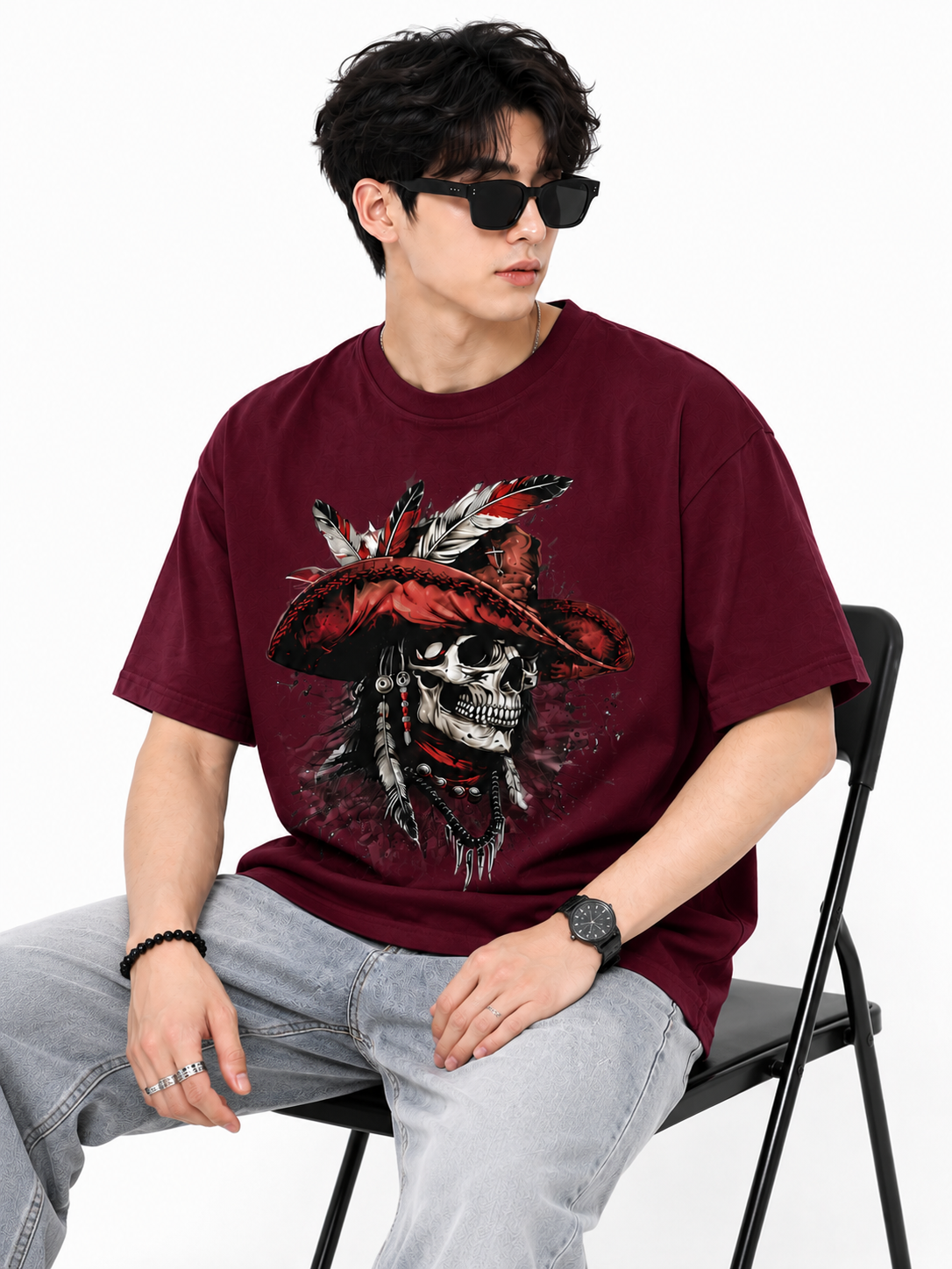 Attitude Men's Skull Graphic Printed  T-Shirt | Premium Cotton Casual Round Neck Tee for Men