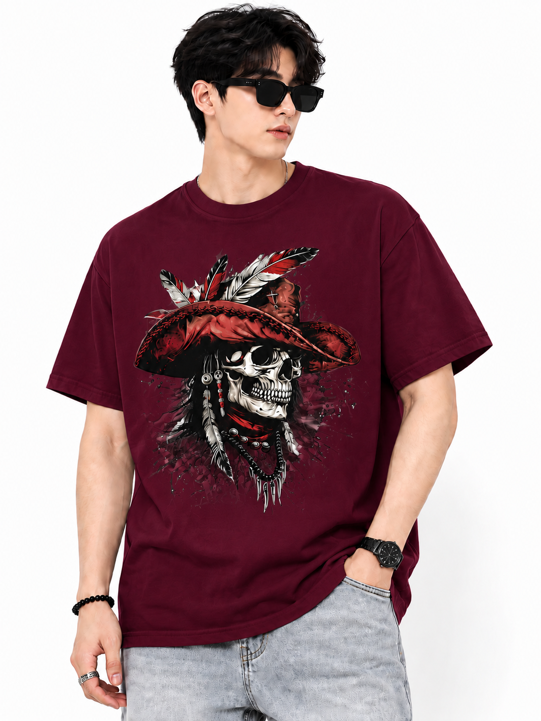 Attitude Men's Skull Graphic Printed  T-Shirt | Premium Cotton Casual Round Neck Tee for Men