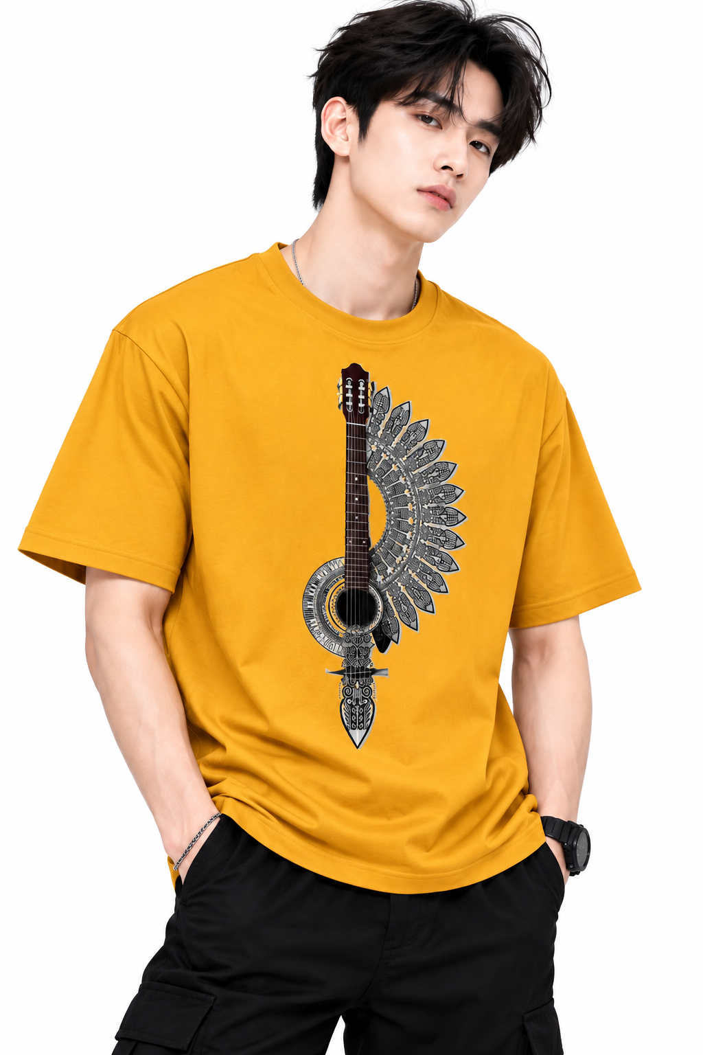 Attitude T-Shirts for Men | Guitar t shirt | Oversized Printed T-Shirt |  100% Pure Cotton T Shirt