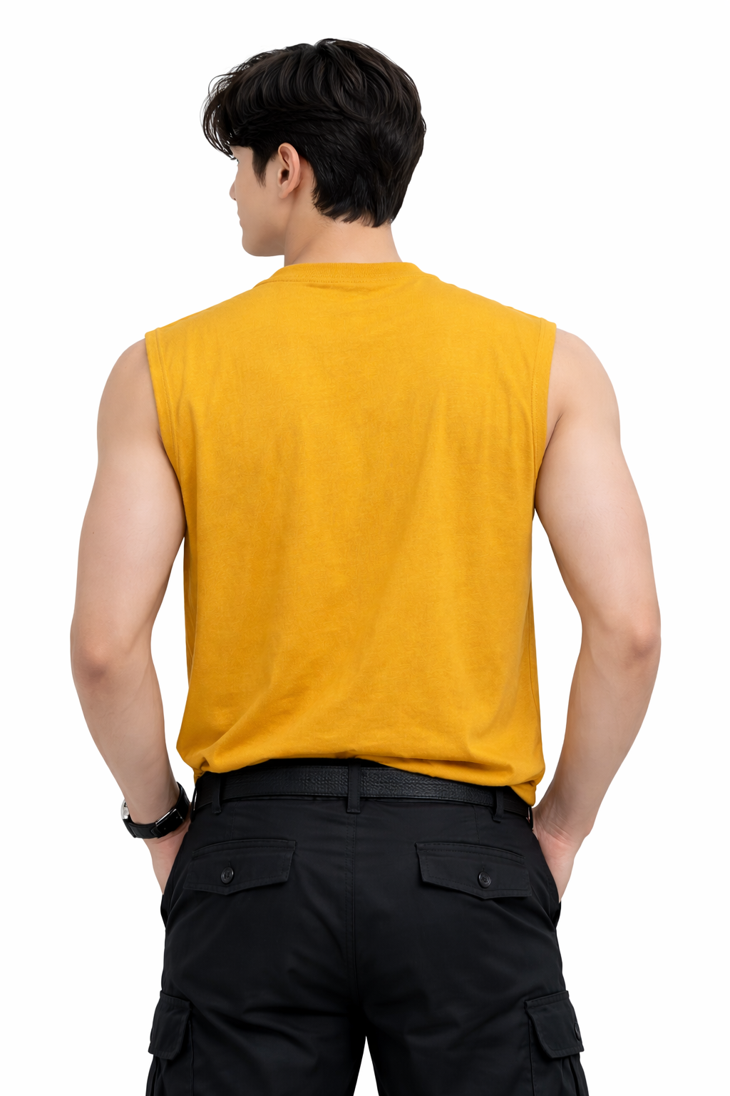 Attitude Start of Fashion Men Mustard Yellow Sleeveless Printed Cotton T-Shirt