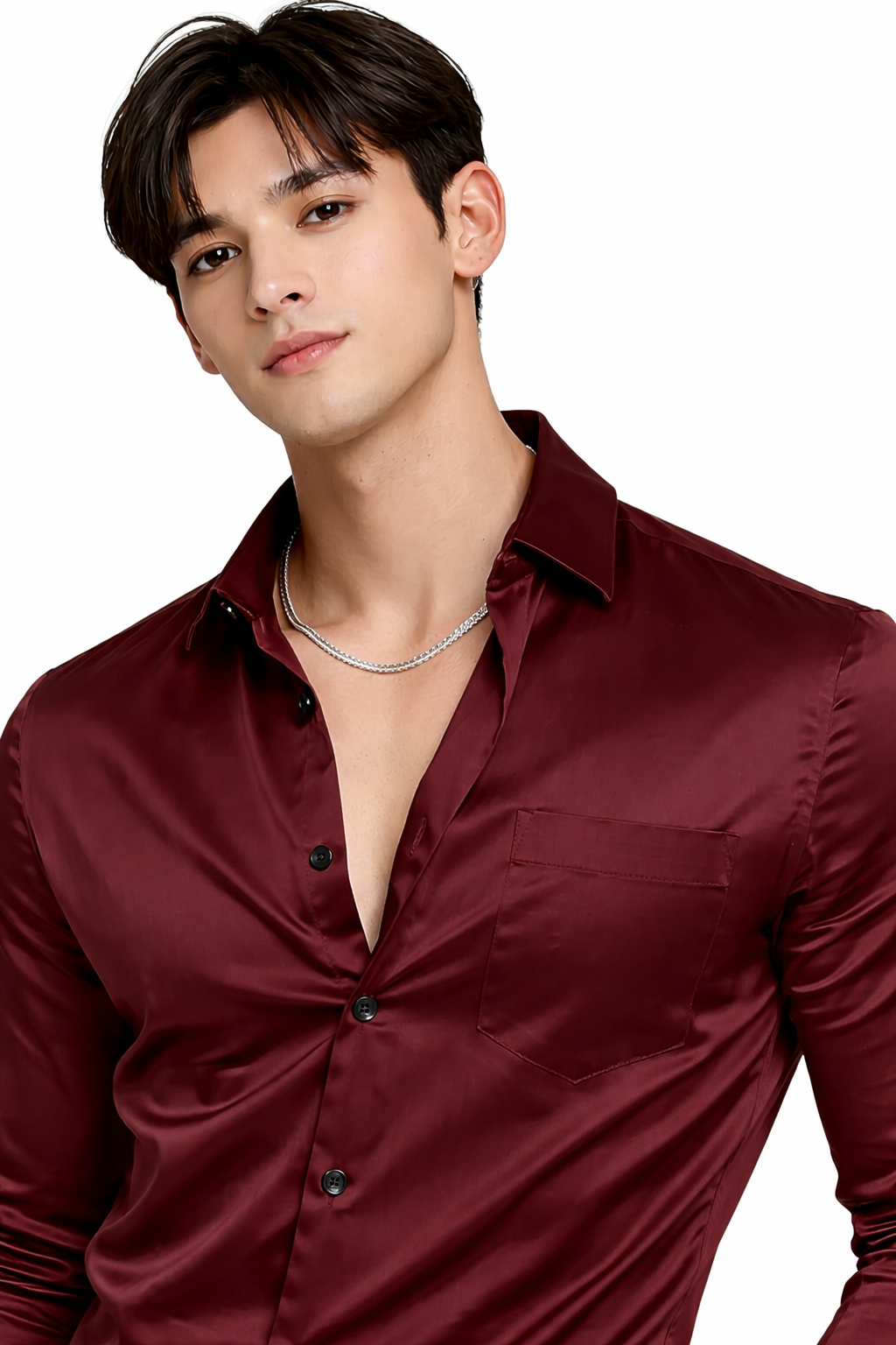 Attitude Start of Fashion Men’s Premium Maroon Satin Slim Fit Shirt – Full Sleeve Party Wear
