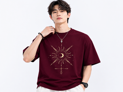 Attitude Men Sun Printed Crew Neck Oversized Fit Cotton T- Shirt